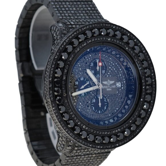 Breitling 56mm Bust Down Black PVD 35 CTW Diamond Super Avenger A13370 Watch! - Picture 3 of 10